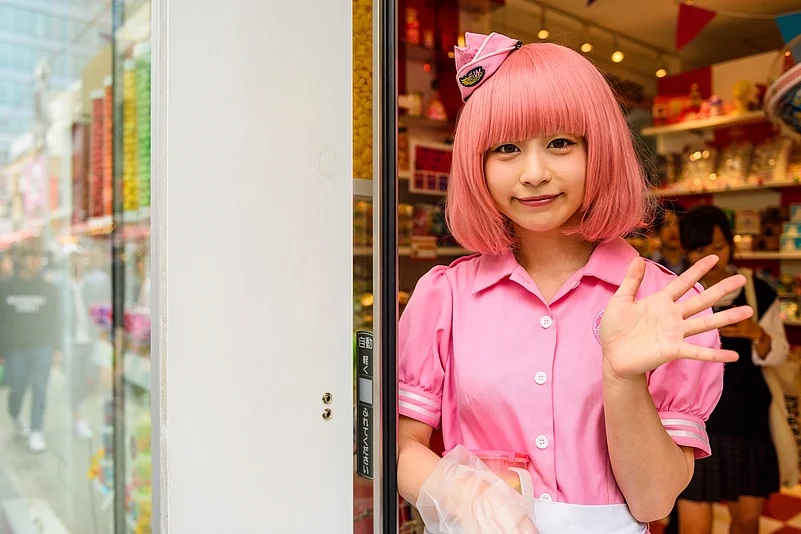 A girl dressed in an anime character costume at Akeshita Street in Harajuku